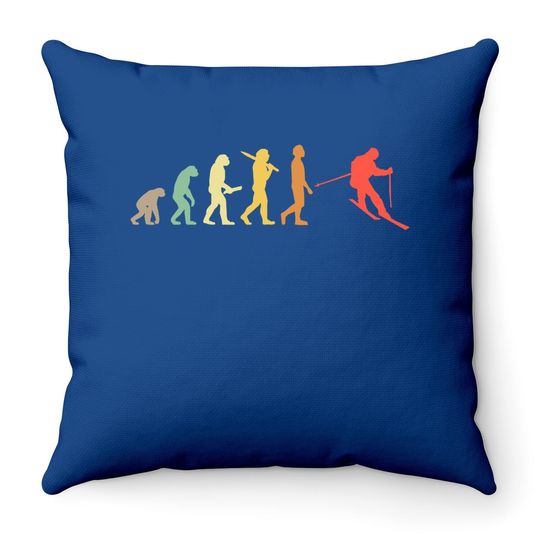 Retro Skiing Evolution Gift For Skiers Throw Pillow