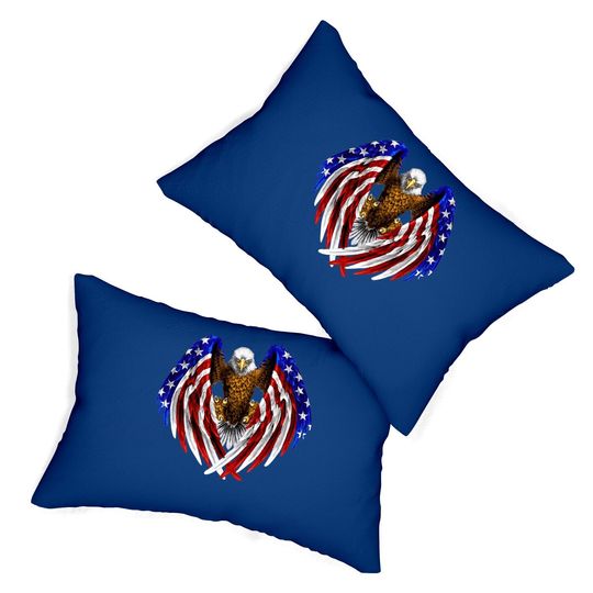 American Eagle Patriot Lumbar Pillow Us Flag With Eagle Gift Lumbar Pillow Premium Lumbar Pillow