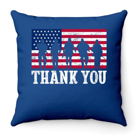 Patriotic American Flag Thank You Girls Boys Throw Pillow