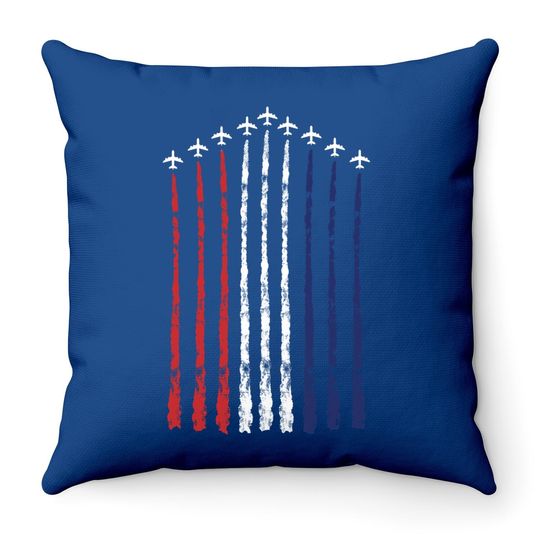 American Flag Usa Fighter Jet Con Trail Throw Pillow