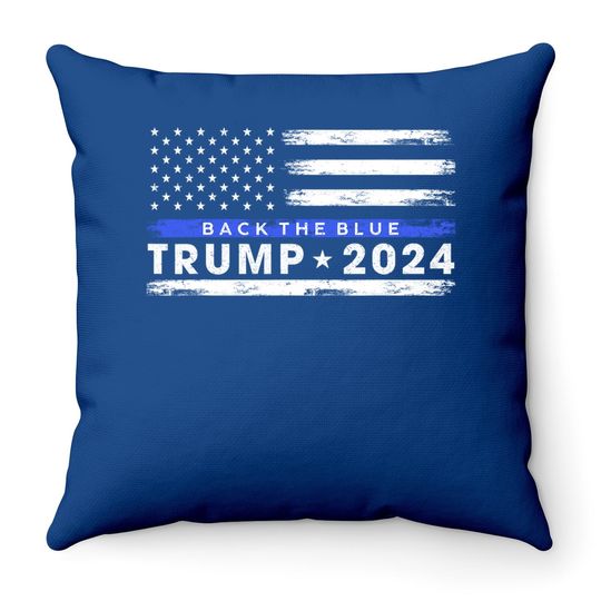 Pro Trump 2024 Back The Blue Thin Blue Line American Flag Throw Pillow
