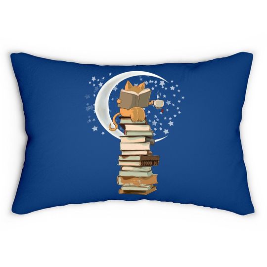 Kittens, Cats, Tea And Books Gift Reading By Moonlight Lumbar Pillow