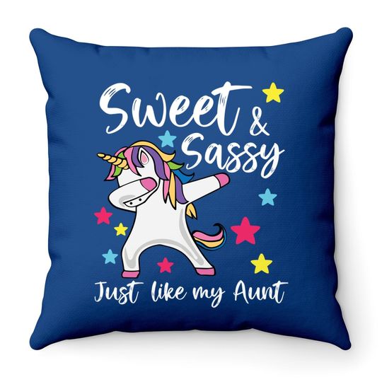 Sassy Like My Aunt Unicorn Cute Matching Auntie And Niece Throw Pillow