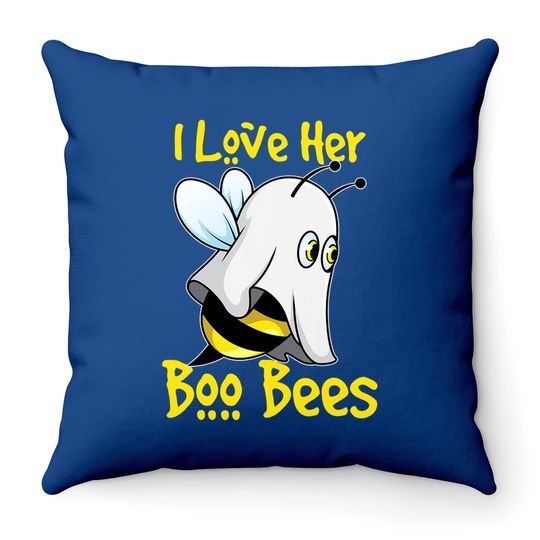 I Love Her Boo Bees Halloween Matching Couple Costume His Throw Pillow