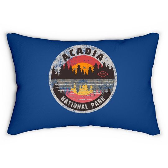 Vintage Acadia National Park Maine Camping Hiking Lumbar Pillow