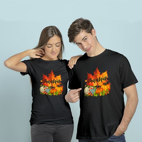 Happpy Thanksgiving Day Autumn Fall Maple Leaves Thankful T-Shirt