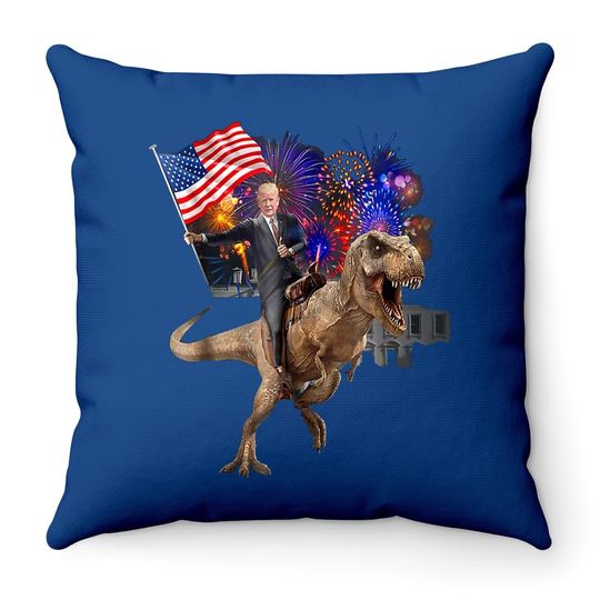 Trump Riding A Dinosaur T-rex Suppor Throw Pillow