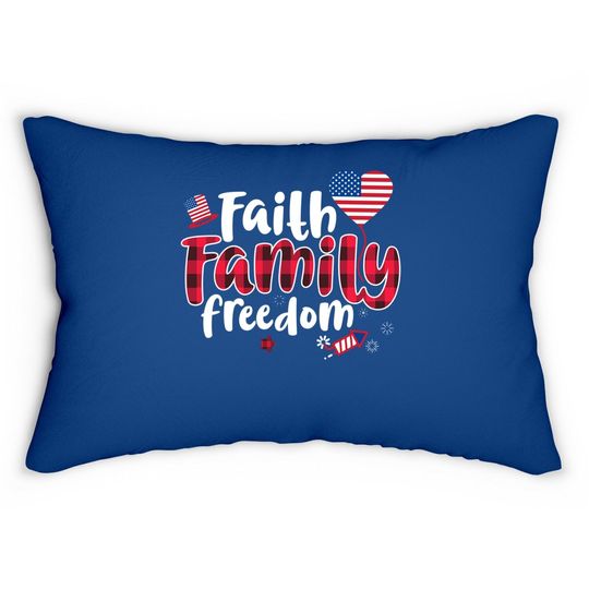 Faith Family Freedom Lumbar Pillow 4th Of July Buffalo Plaid Gift