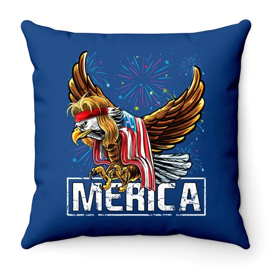 Merica Bald Eagle Mullet 4th Of July American Flag Patriotic Throw Pillow