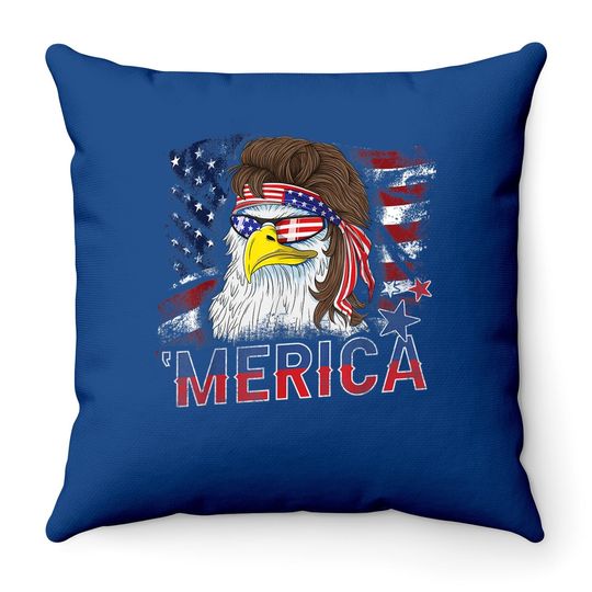 Merica Bald Eagle Mullet 4th Of July American Flag Patriotic Throw Pillow