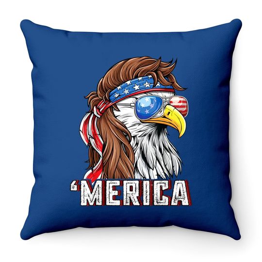 Merica Usa American Flag Patriotic 4th Of July Bald Eagle Throw Pillow