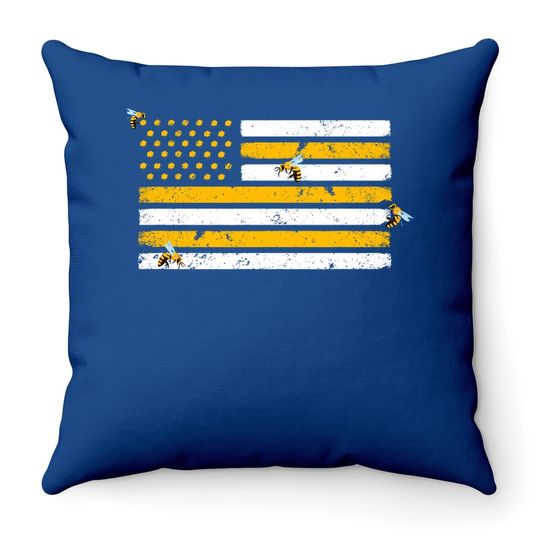 Beekeeper Patriotic American Flag Honeycomb Throw Pillow