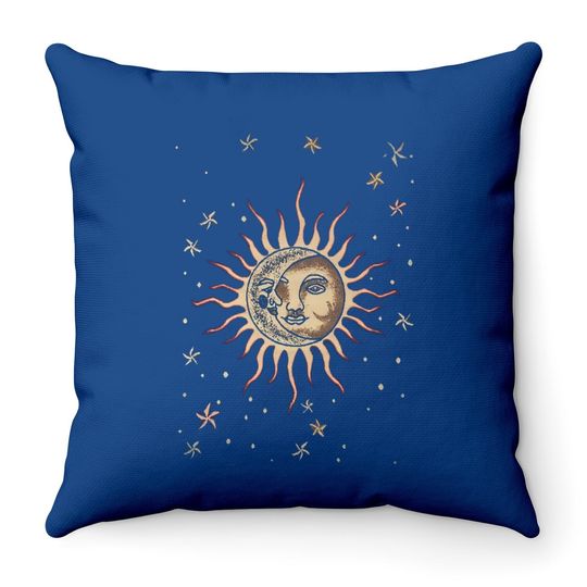 Vintage Sun And Moon Graphic Throw Pillow