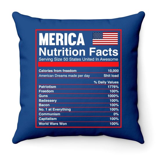 Patriotic Merica Nutrition Facts America Flag Throw Pillow