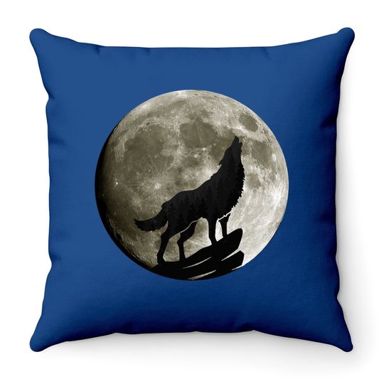 Howling Wolf Midnight Full Moon Wildlife Nature Animal Throw Pillow