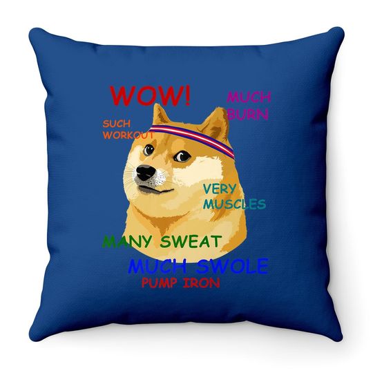 Very Fitness Doge Throw Pillow Wow! Throw Pillow