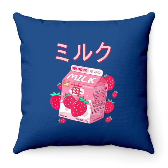 Japanese Kawaii Strawberry Milk Throw Pillow Milk Shake Throw Pillow