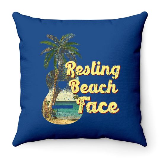 Resting Beach Face Throw Pillow Guitar Coconut Tree Tropical