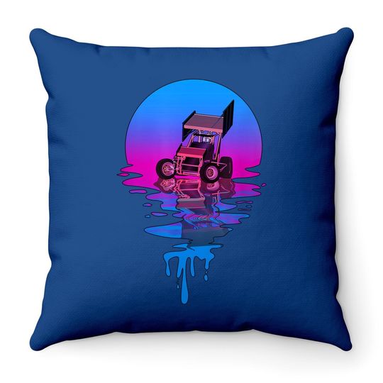 Vintage Retro Sunset Sprint Car Racing Throw Pillow