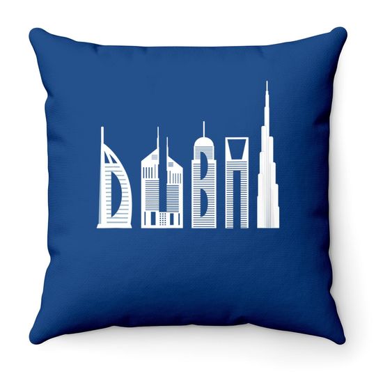 Dubai Skyline Souvenir Famous Buildings Typography Throw Pillow