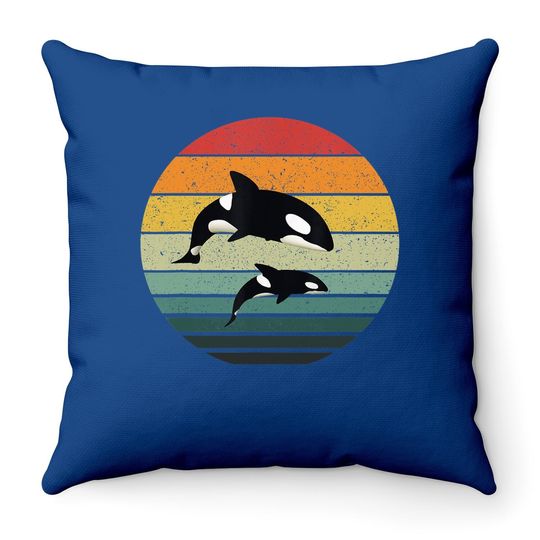 Orca Family Vintage Throw Pillow