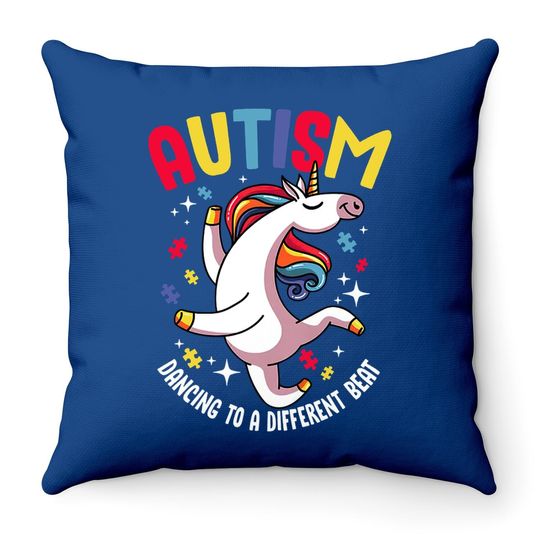 Autism Awareness Dabbing Unicorn Puzzle Piece Cute Awareness Throw Pillow