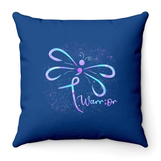 Suicide Prevention Awareness Dragonfly Semicolon Throw Pillow