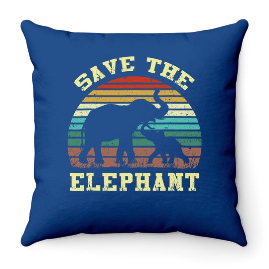Retro Save The Elephants Throw Pillow