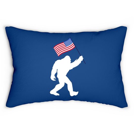 Bigfoot With American Flag Funny 4th Of July Lumbar Pillow