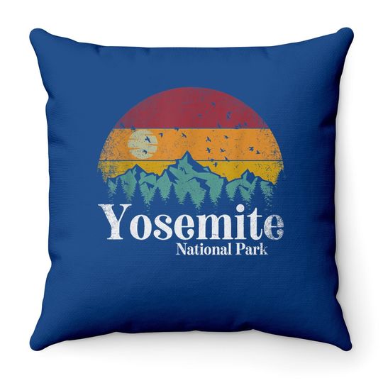 Yosemite National Park Retro Style Hiking Vintage California Throw Pillow