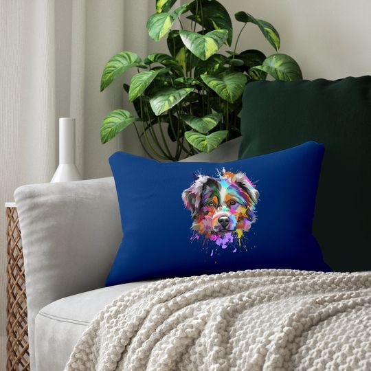 Splash Art Australian Shepherd Lumbar Pillow | Aussie Lover Gifts Lumbar Pillow