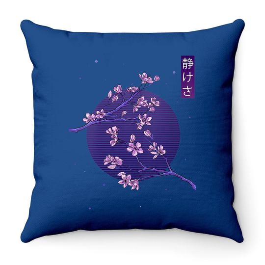 Aesthetic Vaporwave Japanese Blossom Calmness Cherry Flower Throw Pillow
