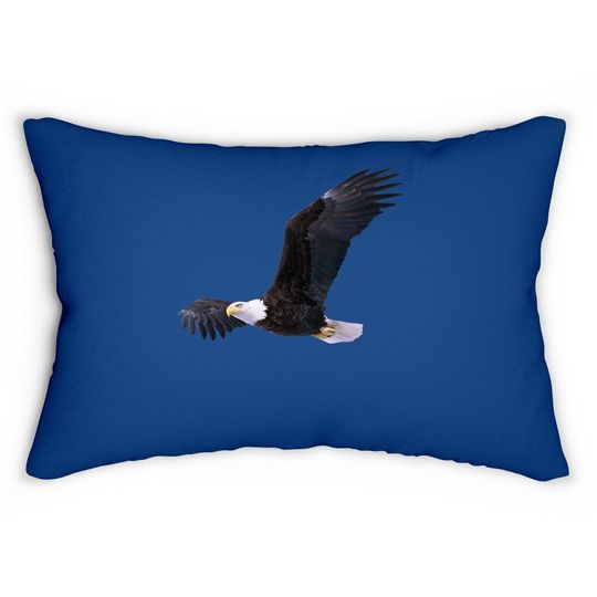 Elegant American Bald Eagle In Flight Photo Portrait Lumbar Pillow