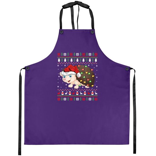 Hedgehogs Xmas Lighting Santa Ugly Hedgehog Christmas Aprons