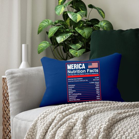 Patriotic Merica Nutrition Facts America Flag Lumbar Pillow