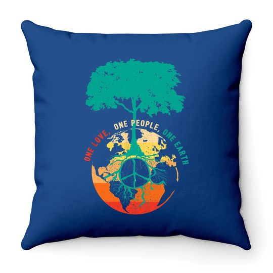 World Peace Tree Love People Earth Day 60s 70s Hippie Retro Throw Pillow