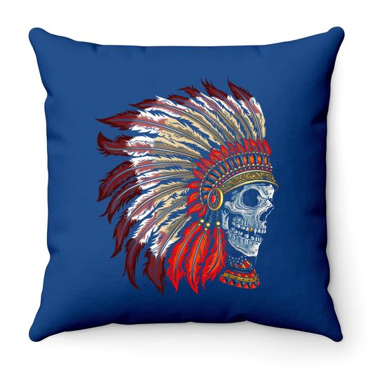 Native American Indian Throw Pillow Awesome Skull Indigenous American Throw Pillow