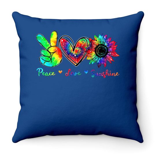 Peace Love Sunshine Sunflower Hippie Tie Dye Throw Pillow