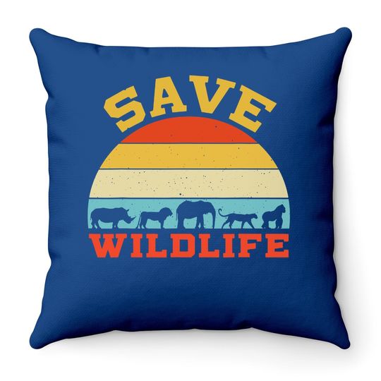 Save Wildlife Endangered Rhino Lion Elephant Tiger Gorilla Throw Pillow