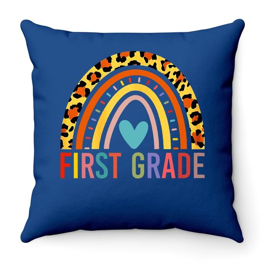 First Grade Rainbow Girls Boys Teacher Team Throw Pillow