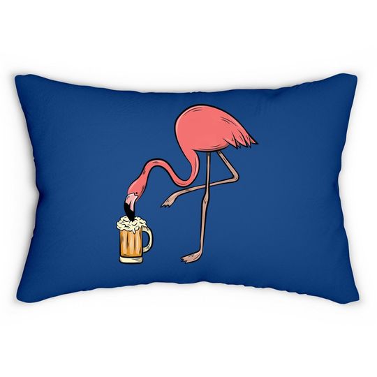 Flamingo Drinking Beer - Funny Pink Flamingo Lumbar Pillow