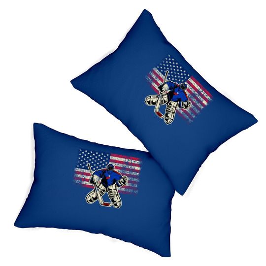 Ice Hockey Goalie Usa Flag Gift For Goalie Lumbar Pillow