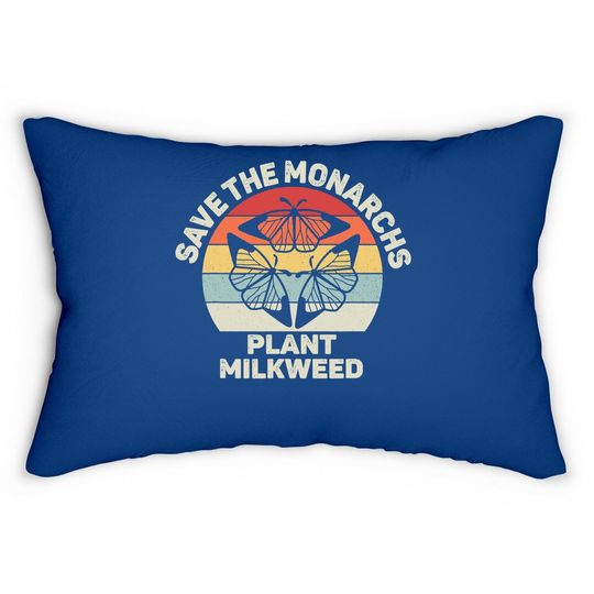 Vintage Retro Save The Monarchs Plant Milkweed Butterfly Lumbar Pillow
