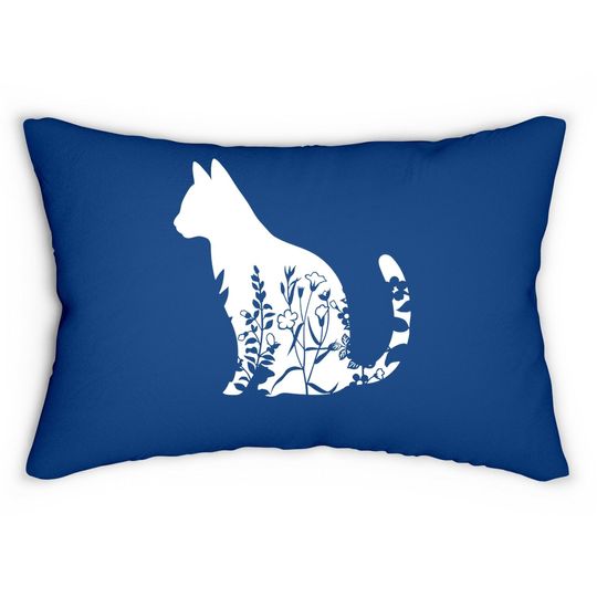 Cute Cat Lumbar Pillow, Cat Lumbar Pillow, Floral Cat Lumbar Pillow, Cat Lover Lumbar Pillow