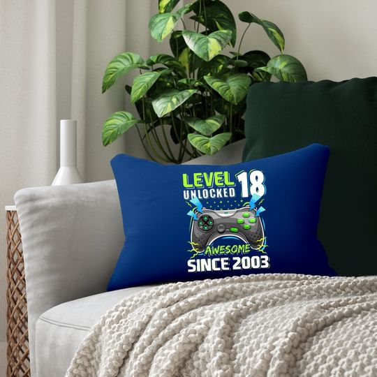 Level 18 Unlocked Awesome 2003 Video Game 18th Birthday Gift Lumbar Pillow