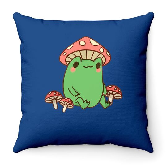 Frog With Mushroom Hat Cottagecore Aesthetic Throw Pillow