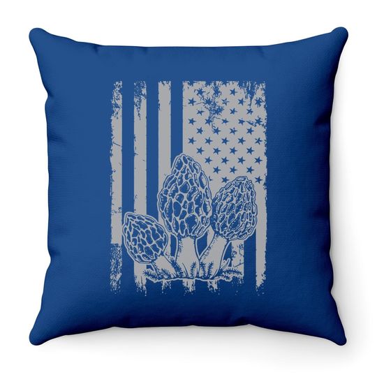 Morel Mushrooms American Flag Patriotic Fathers Day Throw Pillow