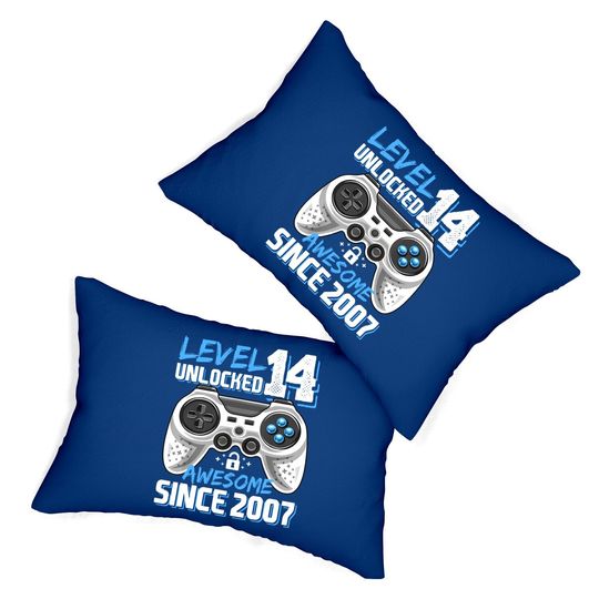Level 14 Unlocked Awesome 2007 Video Game 14th Birthday Lumbar Pillow