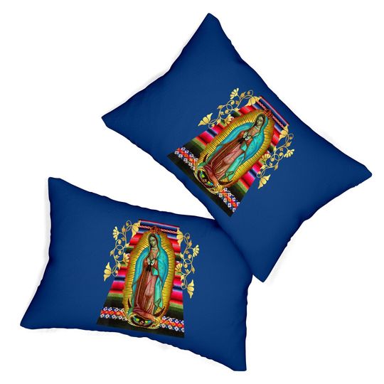 Our Lady Of Guadalupe Virgin Mary Mexico Zarape Lumbar Pillow