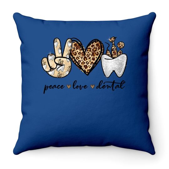 Peace Love Dental Leopard Heart Throw Pillowth Cute Dentist Throw Pillow